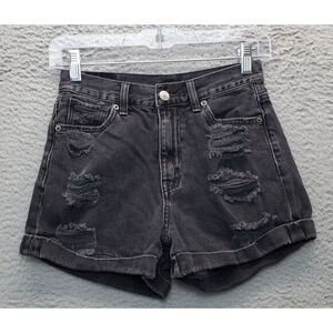 American Eagle Outfitters Mom Shorts Women‎ Sz 00 Black Denim Distressed RN54485
